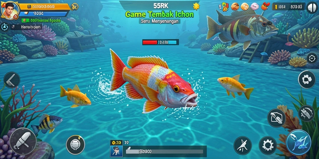 Tampilan gameplay menarik dari 55RK saat menangkap ikan.