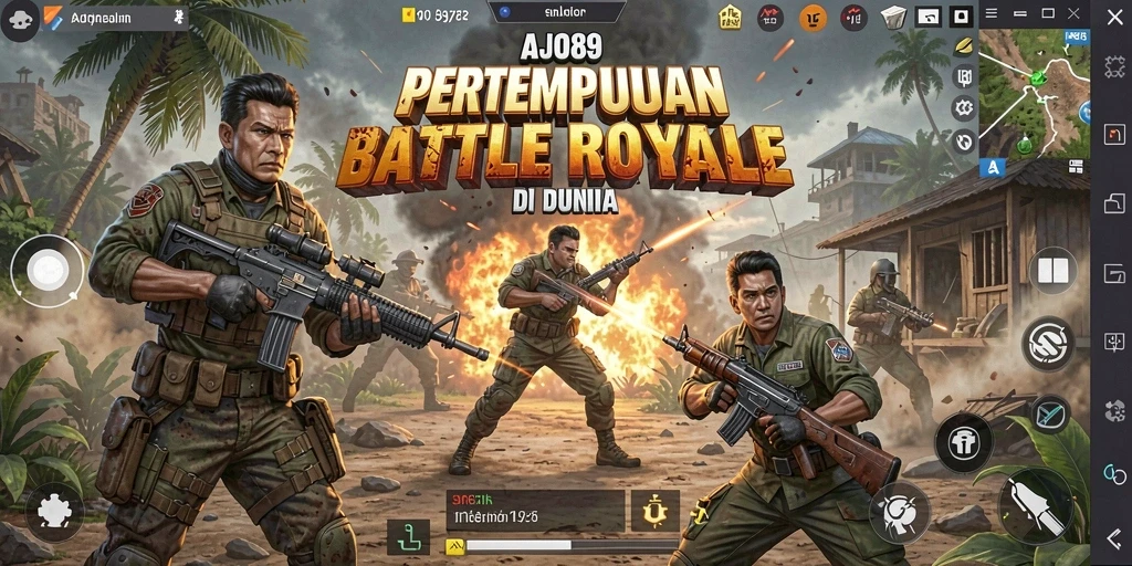 Tampilan gameplay menegangkan di AJO89 dengan aksi Battle Royale.