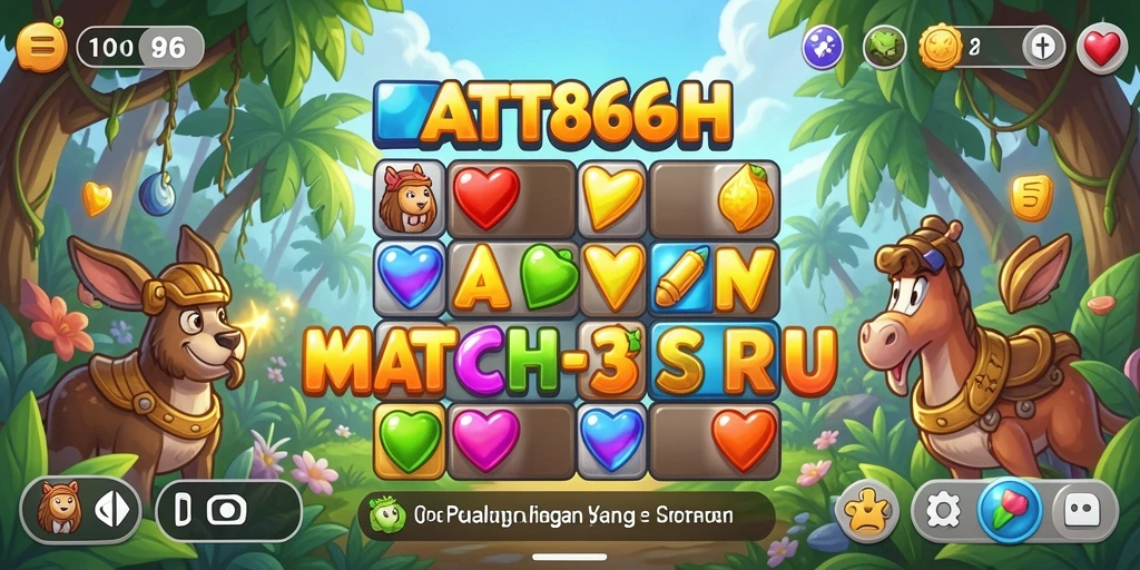 Screenshot AT866 menampilkan aksi seru gameplay Match-3 yang penuh warna.