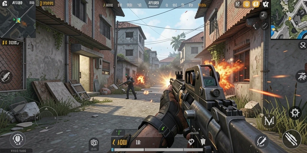 Tampilan aksi mendebarkan di AYU89 dengan gameplay FPS yang intens.