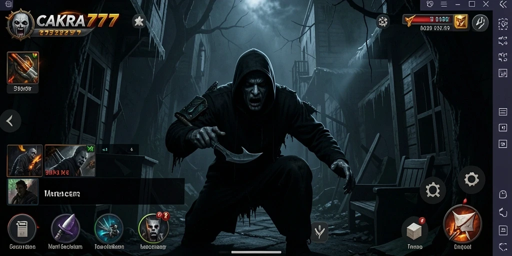 Screenshot gameplay CAKRA777 menampilkan suasana menegangkan dengan efek visual yang menakutkan.