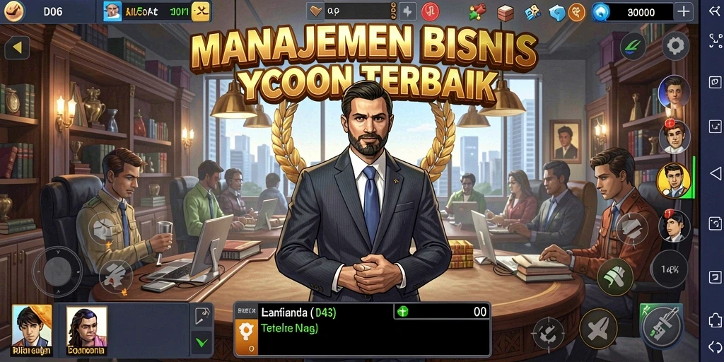 Screenshot gameplay D06 menampilkan manajemen bisnis yang dinamis.