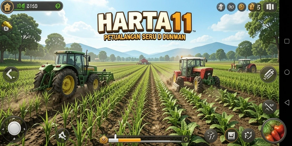 Screenshot menunjukkan aktivitas bertani yang seru di HARTA11.