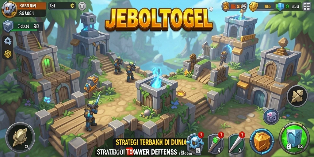 Screenshot gameplay JEBOLTOGEL yang menunjukkan aksi menara dalam Tower Defense.