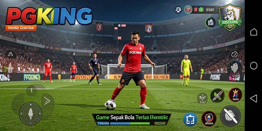 Menampilkan aksi gameplay sepak bola yang seru dan mendebarkan.