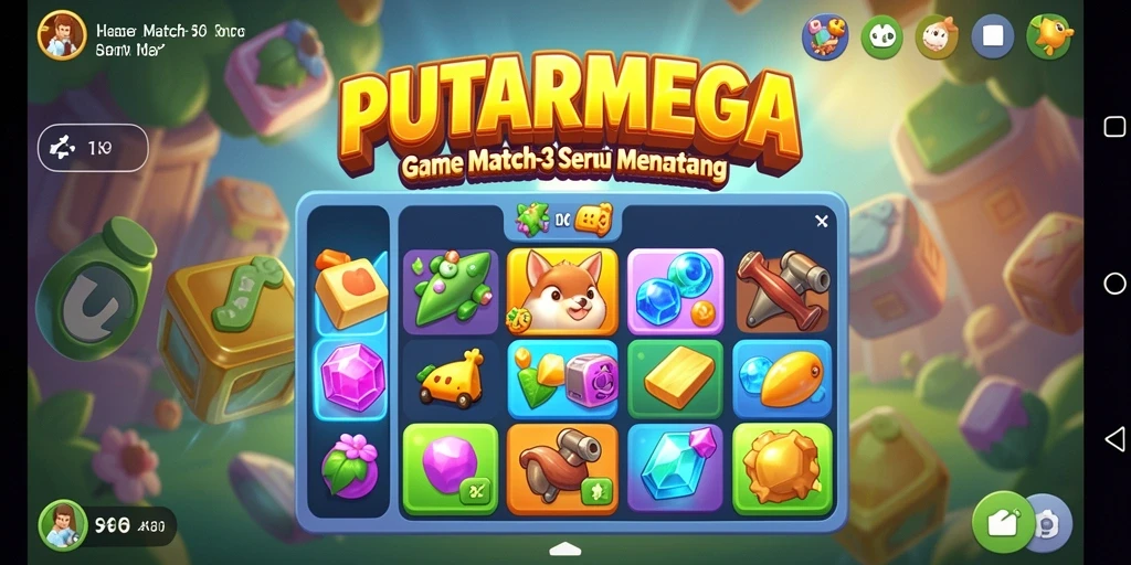 Tampilan gameplay seru dari PUTARMEGA dengan tantangan Match-3.