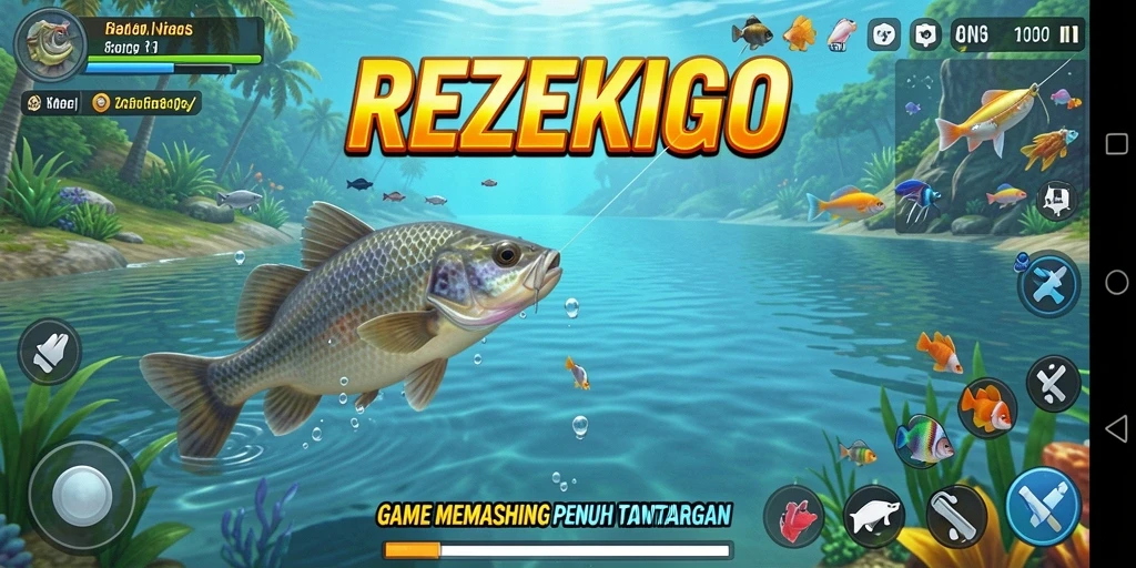 Tampilan gameplay menarik saat memancing di REZEKIGO.