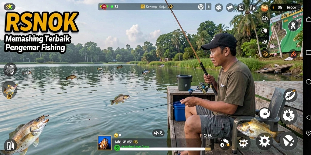 Tampilan gameplay RSNOK dengan aksi memancing menarik dan grafis menawan.
