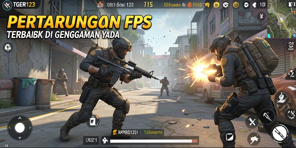 Screenshot TGER123 menampilkan aksi intens dalam permainan FPS.